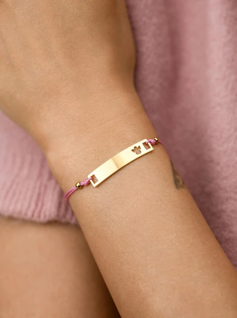 Bransoletka grawer, aniołek, różowy, stal pozłacana S108071Z-06