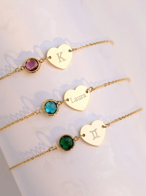 Bransoletka serce, kryształ urodzeniowy Grudzień, stal pozłacana S108124Z00