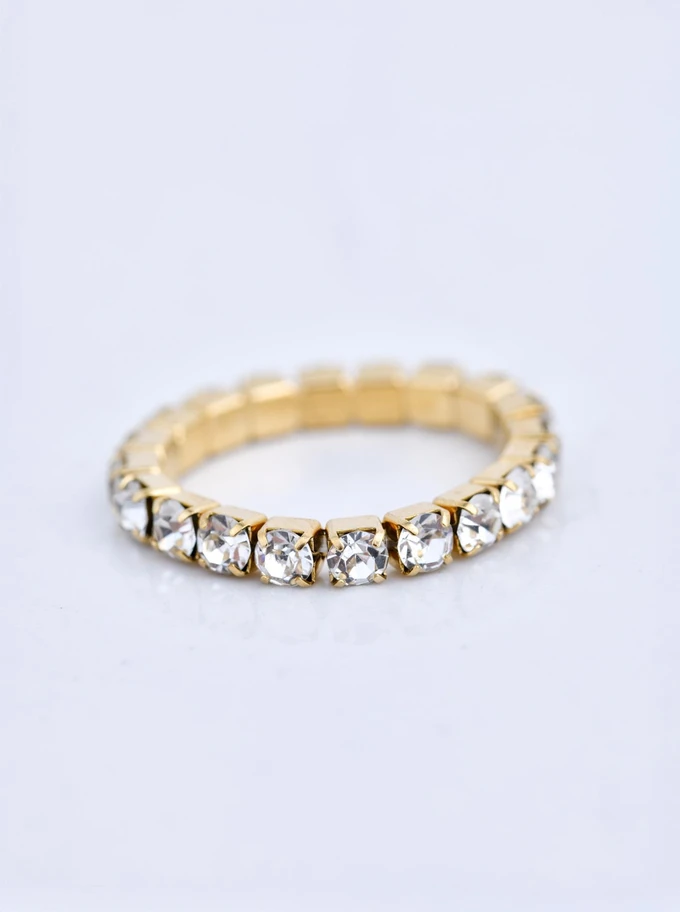 Pierścionek elastyczny, tenisowy, kryształki, ( roz. 8-11) stal pozłacana S410255Z02-0