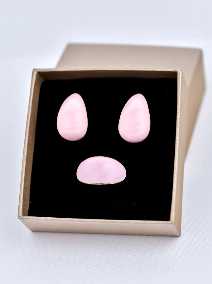 [Zestaw] Kolczyki różowe krople, stal pozłacana S209916Z06