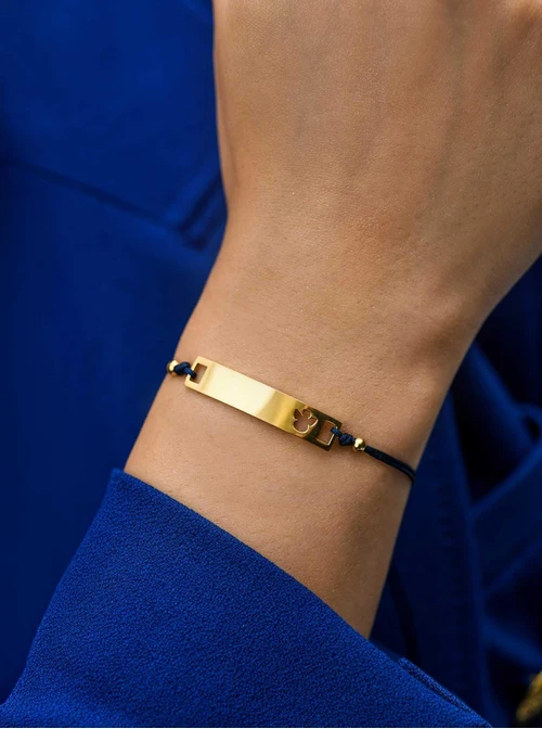 Bransoletka grawer, aniołek, granatowy, stal pozłacana S108071Z-04