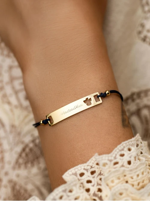 Bransoletka grawer, aniołek, granatowy, stal pozłacana S108071Z-04