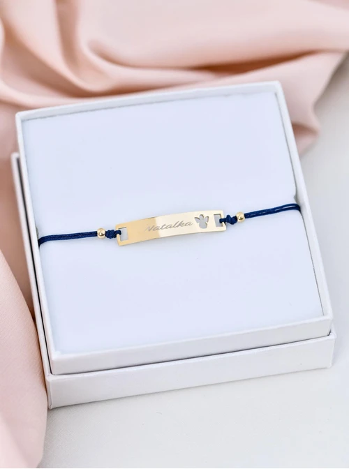 Bransoletka grawer, aniołek, granatowy, stal pozłacana S108071Z-04