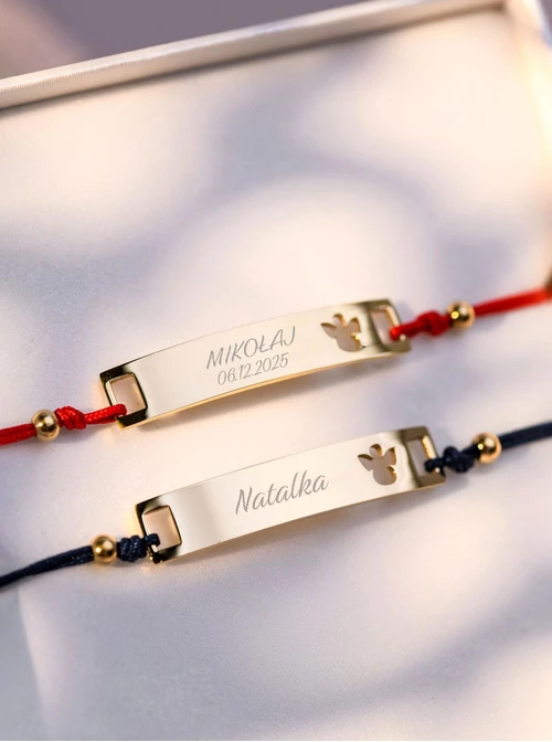 Bransoletka grawer, aniołek, granatowy, stal pozłacana S108071Z-04