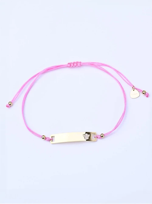 Bransoletka grawer, aniołek, różowy, stal pozłacana S108071Z-06