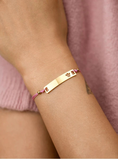 Bransoletka grawer, aniołek, różowy, stal pozłacana S108071Z-06