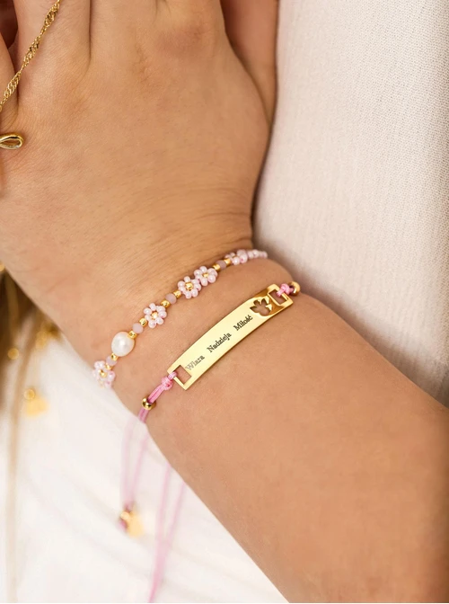 Bransoletka grawer, aniołek, różowy, stal pozłacana S108071Z-06