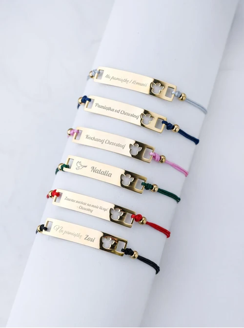 Bransoletka grawer, aniołek, różowy, stal pozłacana S108071Z-06