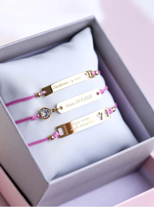 Bransoletka grawer, aniołek, różowy, stal pozłacana S108071Z-06