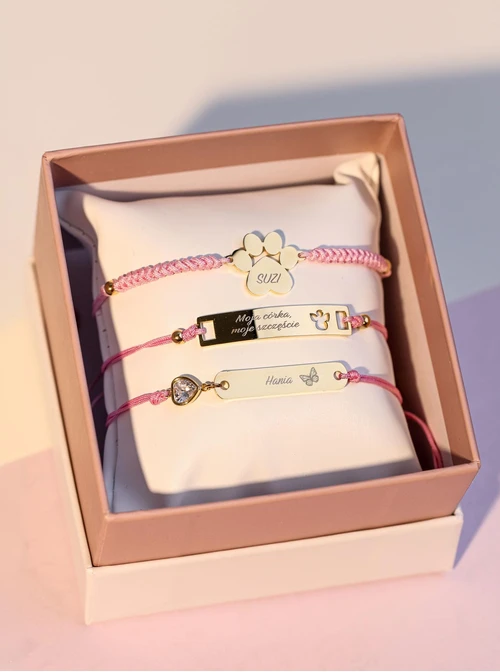 Bransoletka grawer, aniołek, różowy, stal pozłacana S108071Z-06