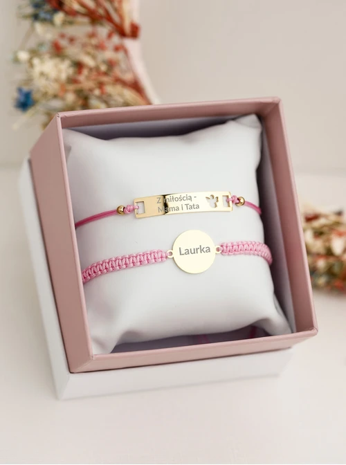 Bransoletka grawer, aniołek, różowy, stal pozłacana S108071Z-06