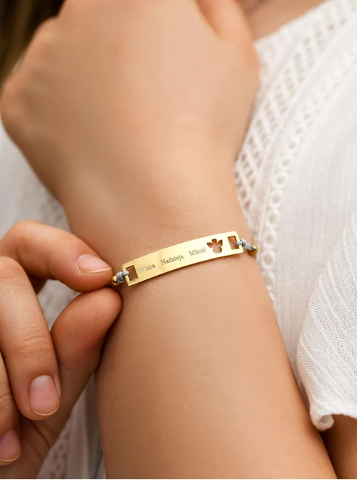 Bransoletka grawer, aniołek, szary, stal pozłacana S108071Z-09