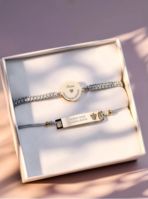 Bransoletka grawer, aniołek, szary, stal pozłacana S108071Z-09