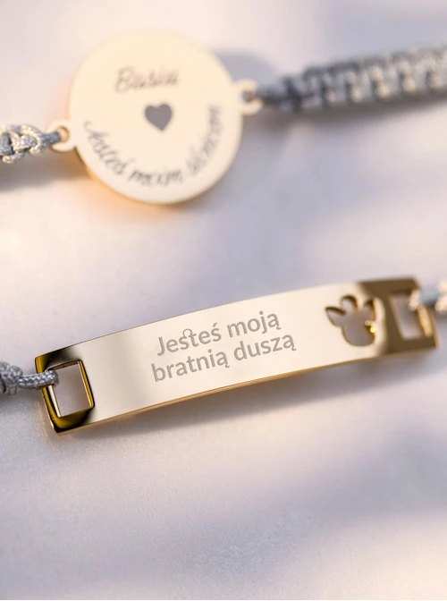 Bransoletka grawer, aniołek, szary, stal pozłacana S108071Z-09