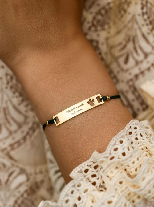 Bransoletka grawer, aniołek, zielony, stal pozłacana S108071Z-05