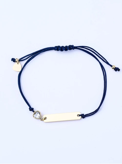 Bransoletka grawer, kryształowe serduszko, stal pozłacana S108076Z-04