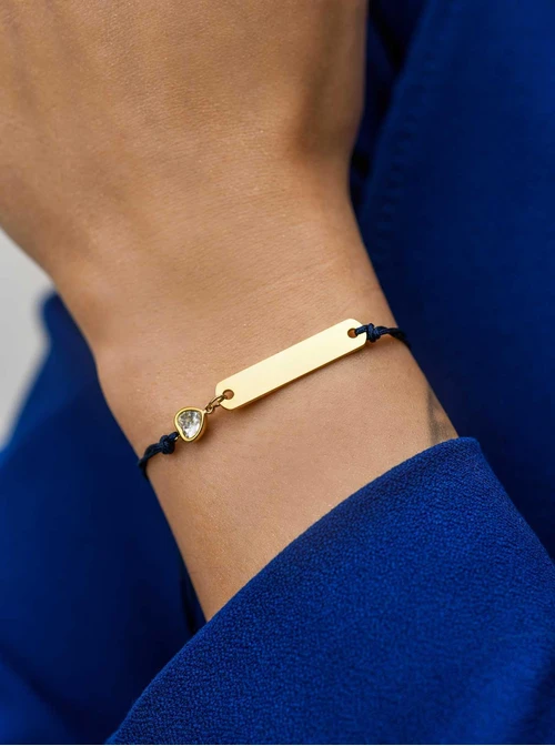 Bransoletka grawer, kryształowe serduszko, stal pozłacana S108076Z-04