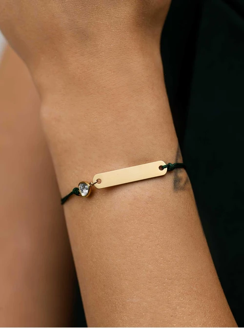 Bransoletka grawer, kryształowe serduszko, stal pozłacana S108076Z-05