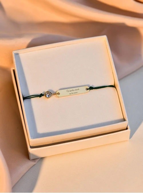 Bransoletka grawer, kryształowe serduszko, stal pozłacana S108076Z-05