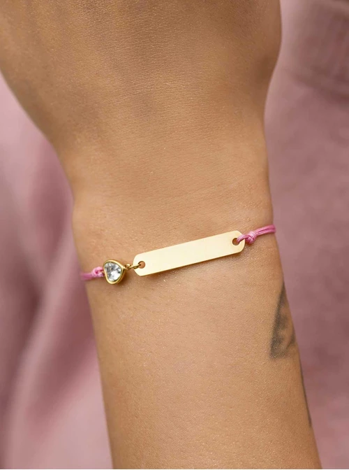 Bransoletka grawer, kryształowe serduszko, stal pozłacana S108076Z-06