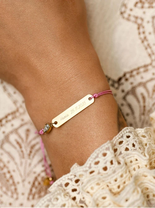 Bransoletka grawer, kryształowe serduszko, stal pozłacana S108076Z-06