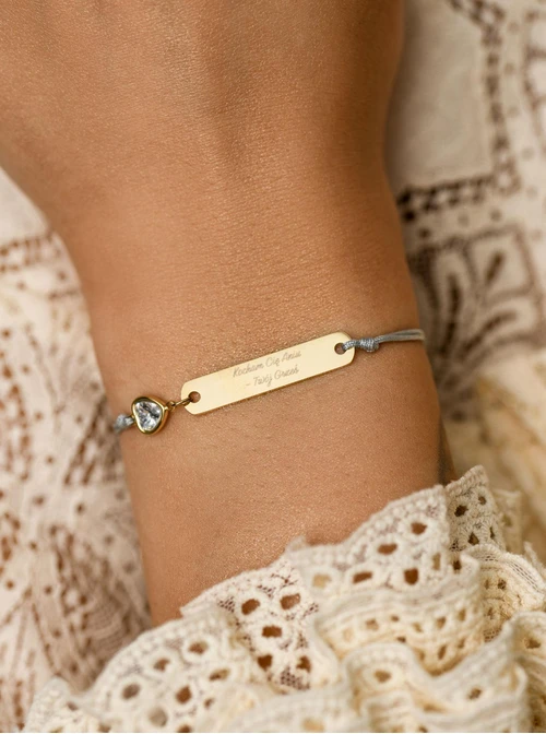 Bransoletka grawer, kryształowe serduszko, stal pozłacana S108076Z-09