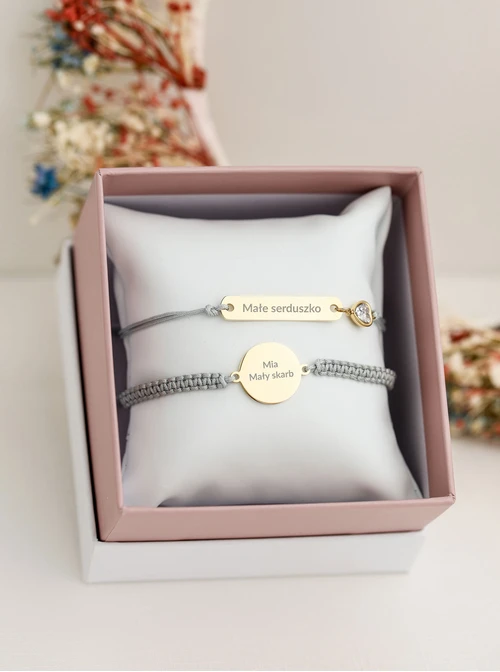 Bransoletka grawer, kryształowe serduszko, stal pozłacana S108076Z-09