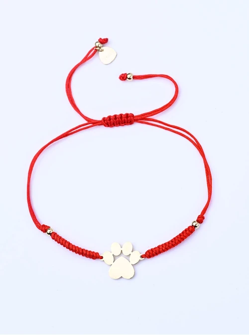 Bransoletka grawer, łapka, czerwony, stal pozłacana S108078Z-03