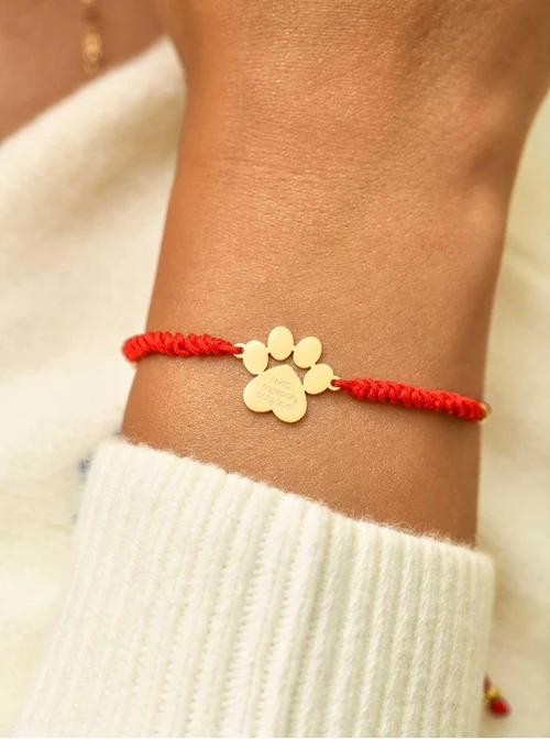 Bransoletka grawer, łapka, czerwony, stal pozłacana S108078Z-03