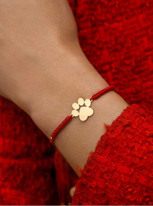 Bransoletka grawer, łapka, czerwony, stal pozłacana S108078Z-03