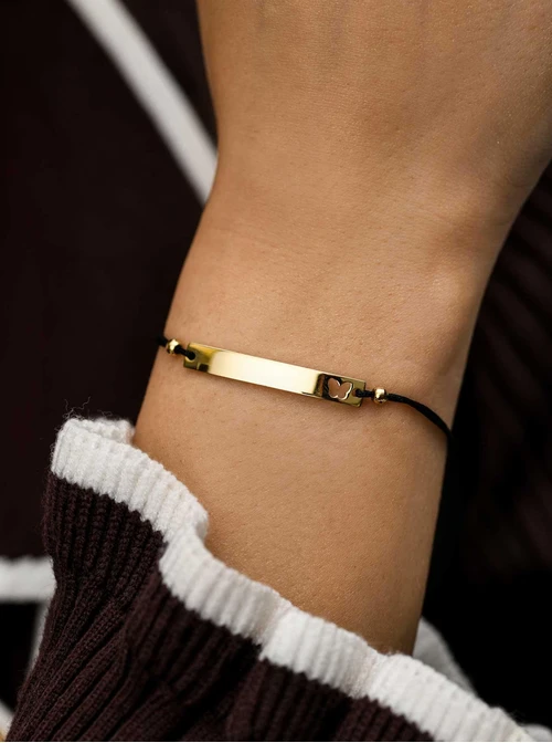 Bransoletka grawer, motylek, czarny, stal pozłacana S108072Z-01