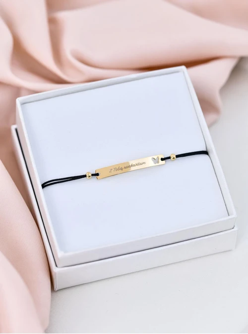 Bransoletka grawer, motylek, czarny, stal pozłacana S108072Z-01