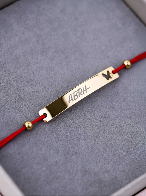 Bransoletka grawer, motylek, czerwony, stal pozłacana S108072Z-03