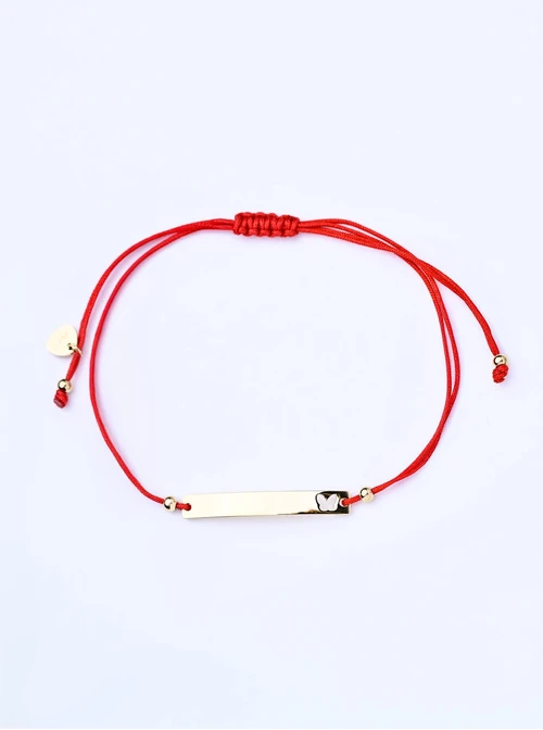 Bransoletka grawer, motylek, czerwony, stal pozłacana S108072Z-03