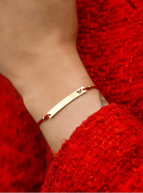 Bransoletka grawer, motylek, czerwony, stal pozłacana S108072Z-03