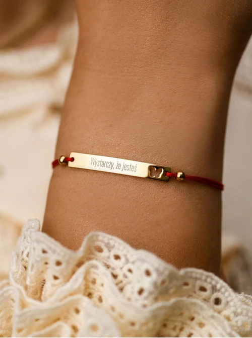 Bransoletka grawer, motylek, czerwony, stal pozłacana S108072Z-03