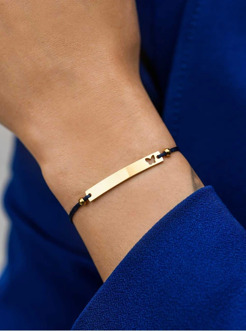 Bransoletka grawer, motylek, granatowy, stal pozłacana S108072Z-04