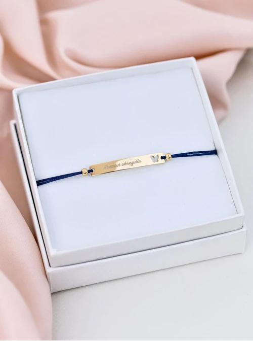 Bransoletka grawer, motylek, granatowy, stal pozłacana S108072Z-04