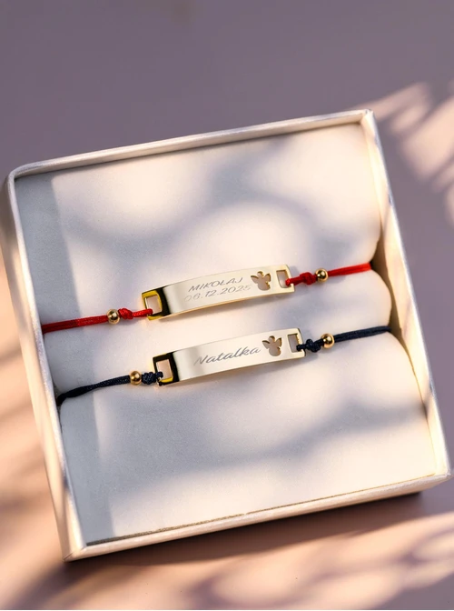 Bransoletka grawer, motylek, granatowy, stal pozłacana S108072Z-04