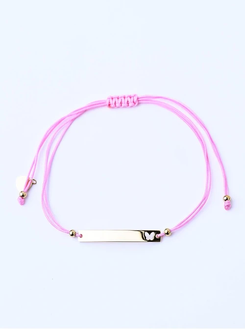 Bransoletka grawer, motylek, różowy, stal pozłacana S108072Z-06