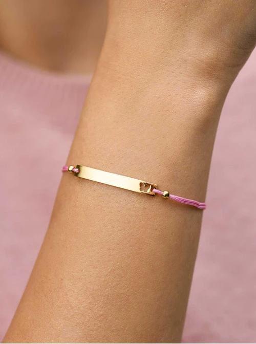 Bransoletka grawer, motylek, różowy, stal pozłacana S108072Z-06