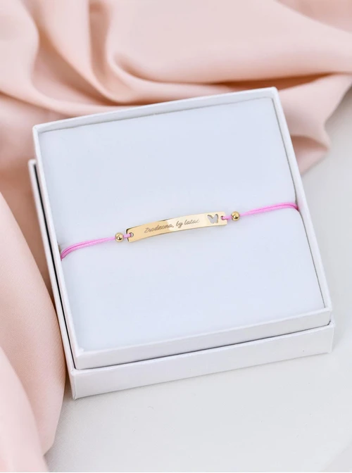 Bransoletka grawer, motylek, różowy, stal pozłacana S108072Z-06