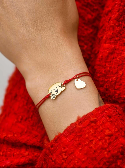 Bransoletka grawer, piesek, serduszko, stal pozłacana S108075Z-03