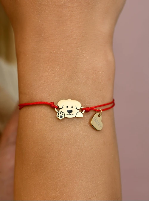 Bransoletka grawer, piesek, serduszko, stal pozłacana S108075Z-03