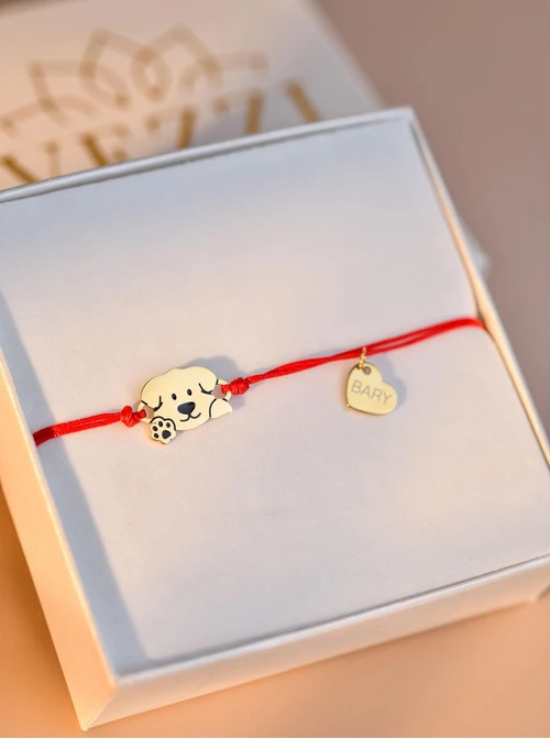 Bransoletka grawer, piesek, serduszko, stal pozłacana S108075Z-03