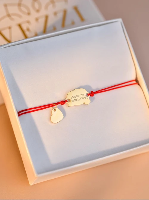 Bransoletka grawer, piesek, serduszko, stal pozłacana S108075Z-03