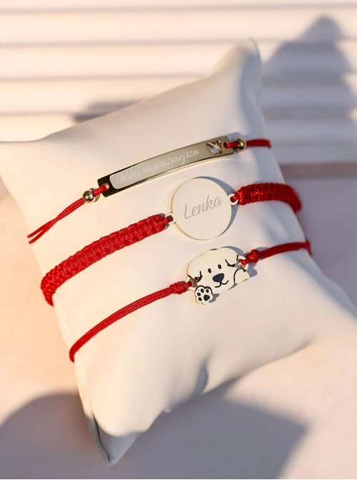 Bransoletka grawer, piesek, serduszko, stal pozłacana S108075Z-03