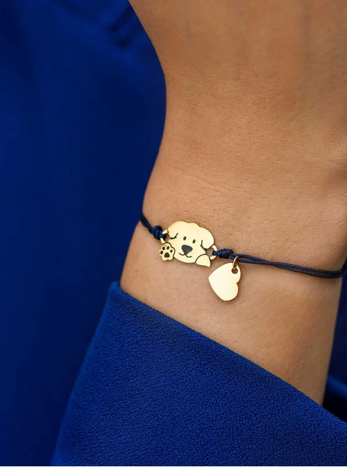 Bransoletka grawer, piesek, serduszko, stal pozłacana S108075Z-04