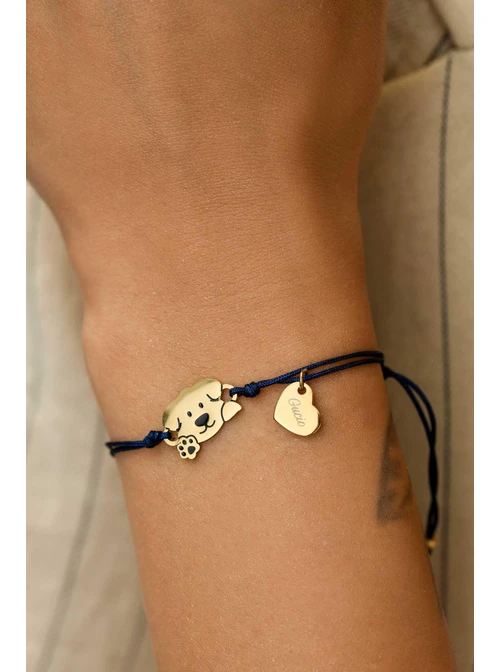 Bransoletka grawer, piesek, serduszko, stal pozłacana S108075Z-04