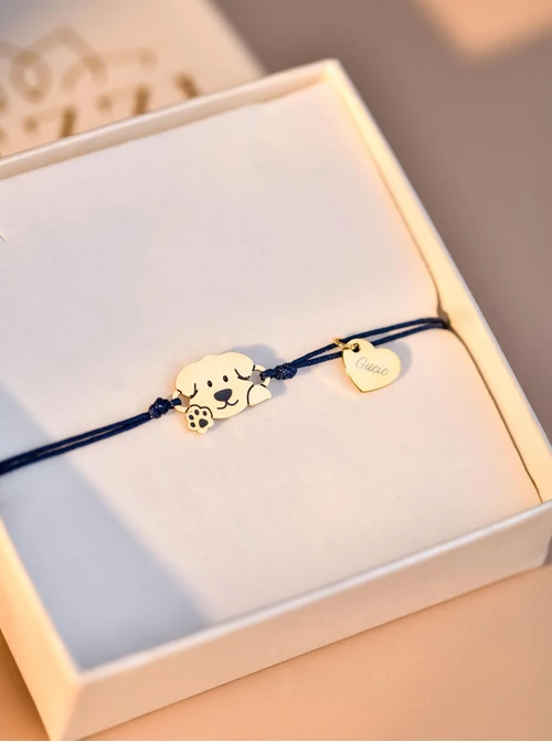 Bransoletka grawer, piesek, serduszko, stal pozłacana S108075Z-04